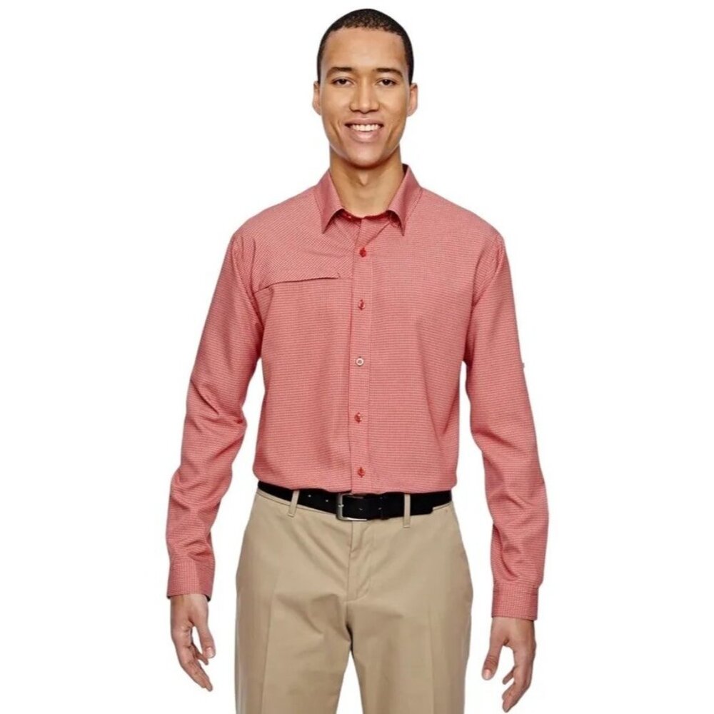 North End Performance Dress Shirt Men XL Excursion Long Sleeve Rust Plaid